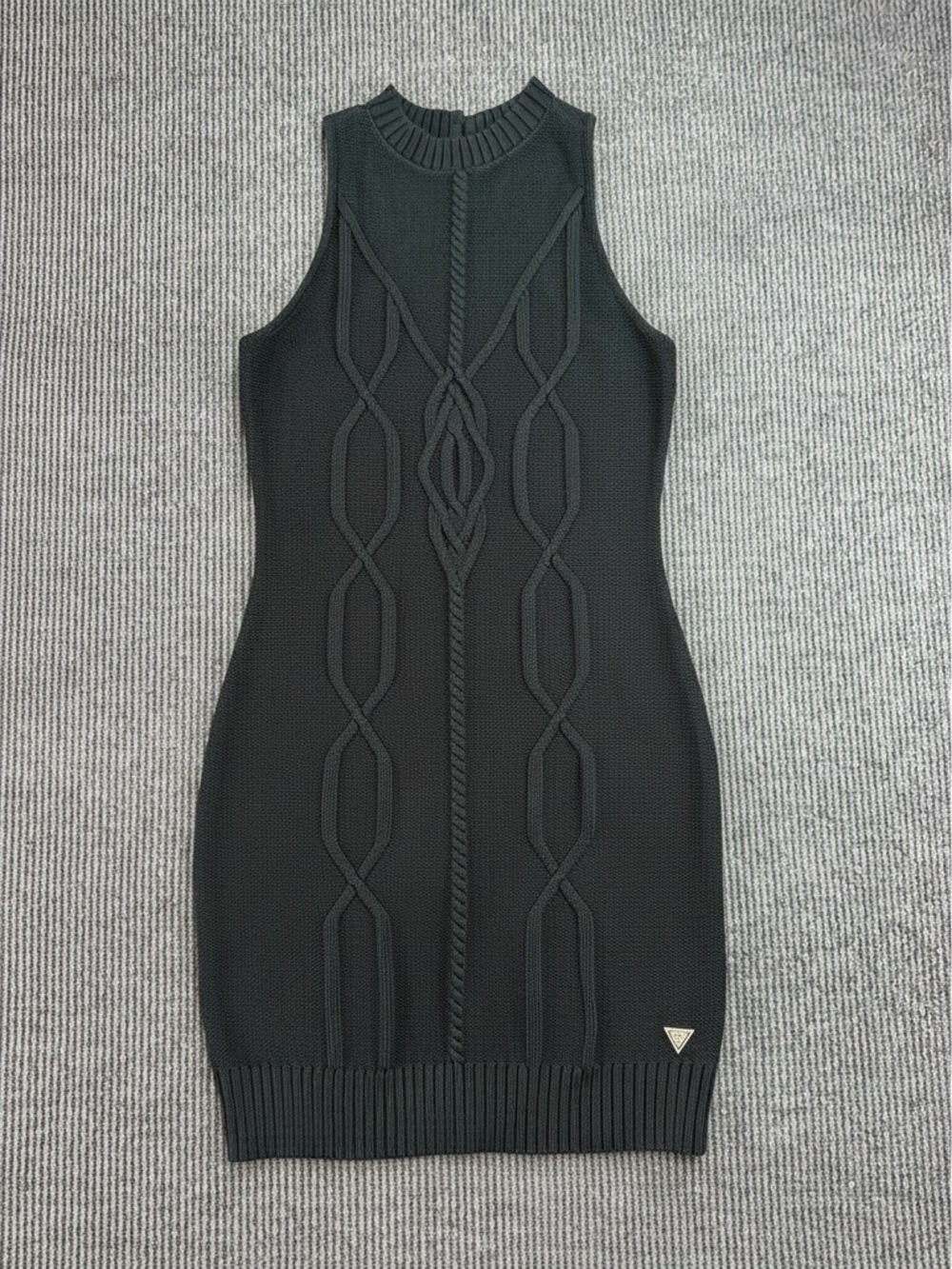 GUESS Black Cable Knit Sleeveless Mock Neck Sweater Dress Size XL
